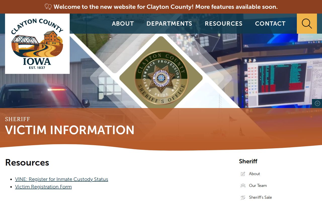Clayton County Sheriff victim information page linking to custody notification services