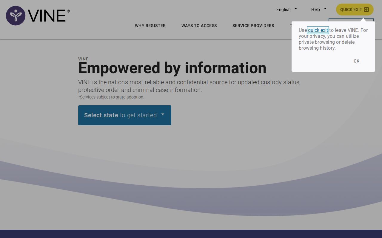 VINELink registration landing page for custody change notifications