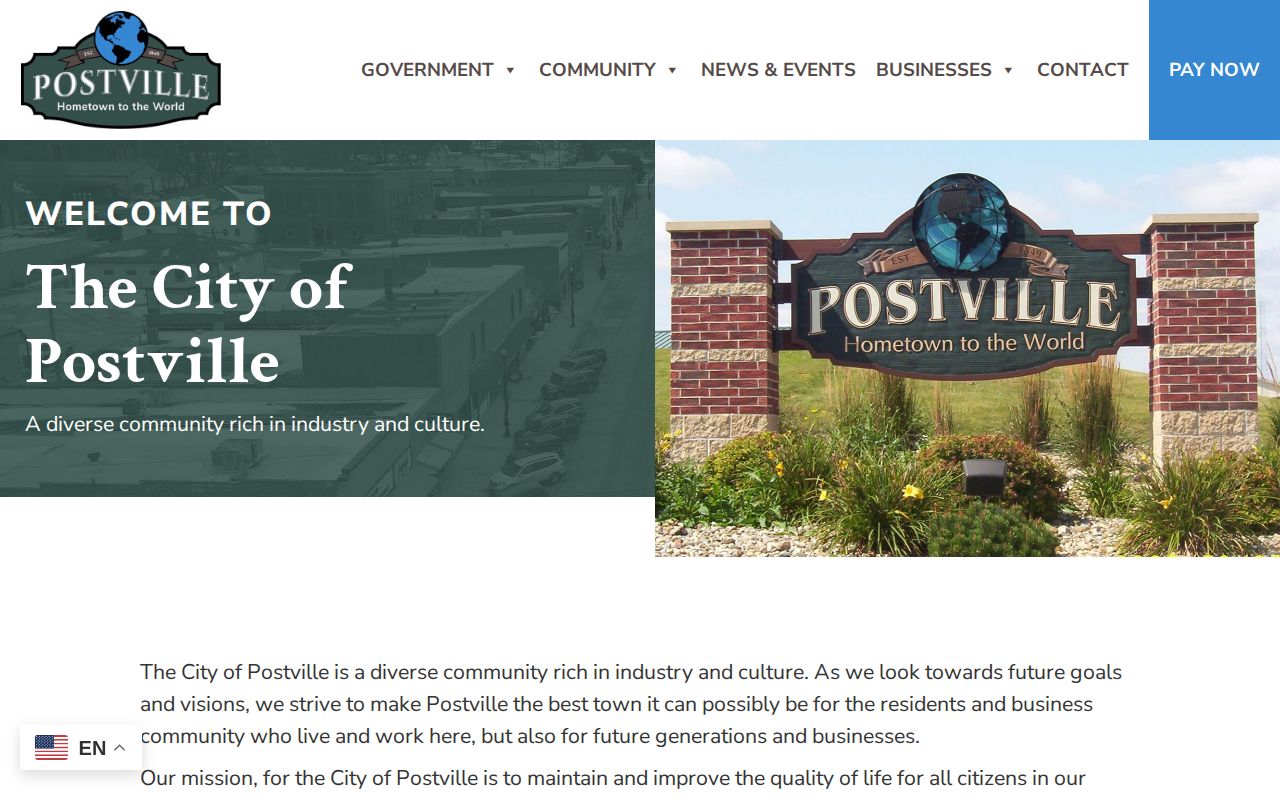 Captured official City of Postville website access screen