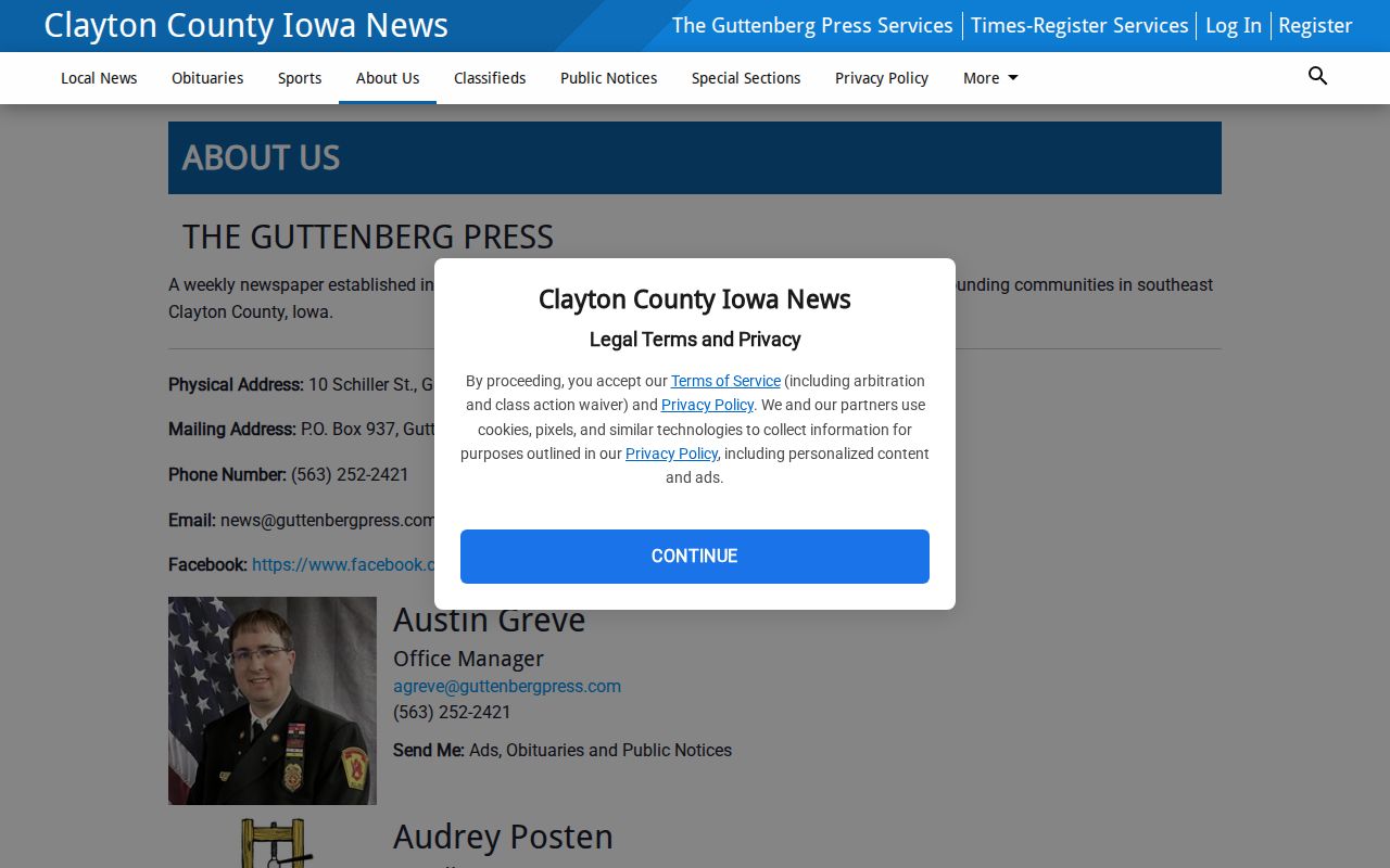 Clayton County Iowa News publisher page describing Times-Register local coverage