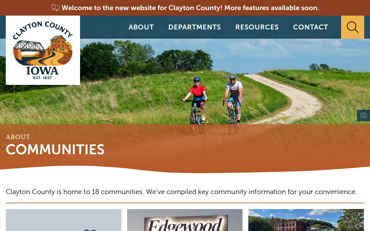 Clayton County communities page listing official city contact routes including Postville